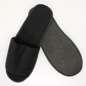 BLACK Economy Poly Velour Open Toe Dot Sole Slipper